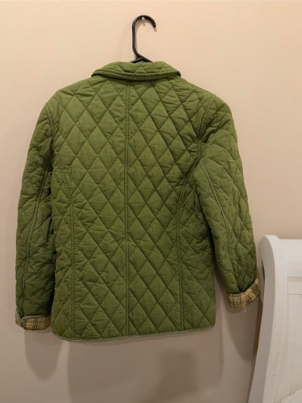 XS Petite L.L. Bean Quilted Puffer Jacket with Plaid Cuff Trim, Olive Green - Picture 4 of 4